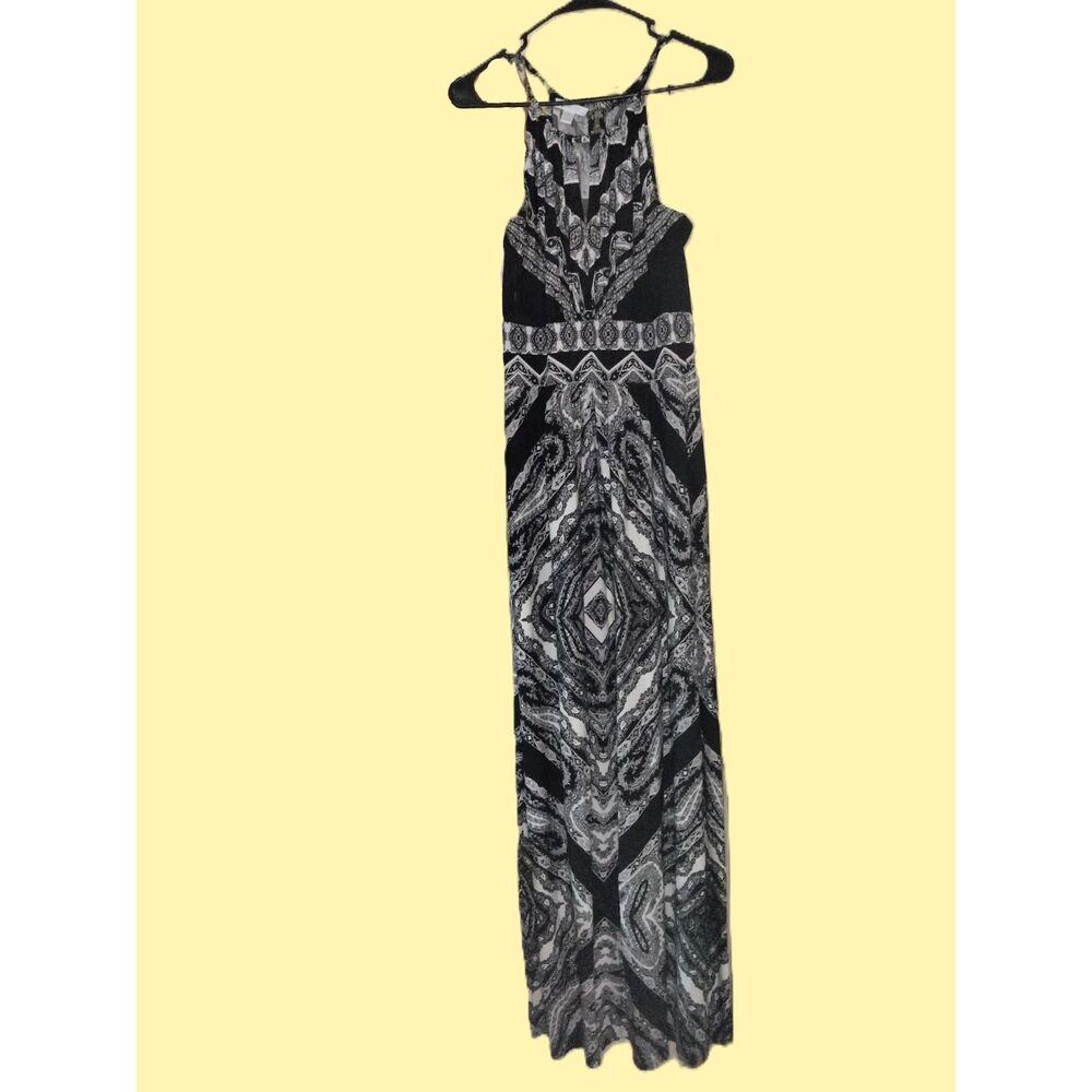 London Times ~ Black White Geometric Paisley Maxi Dress ~ Size 8